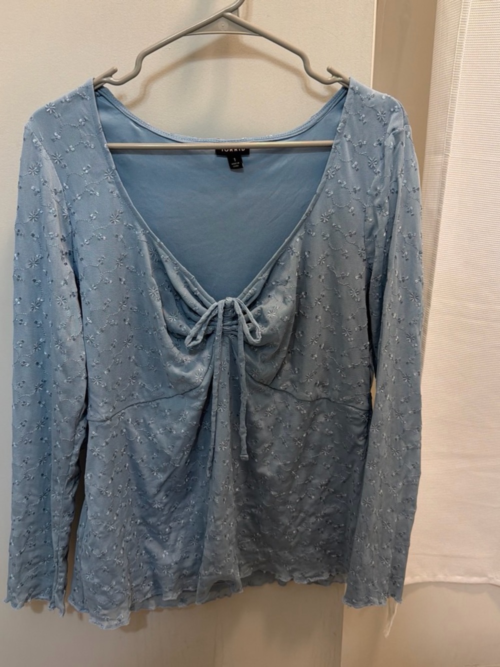 torrid Powder Blue Floral Tie-Front Long Sleeve Top
